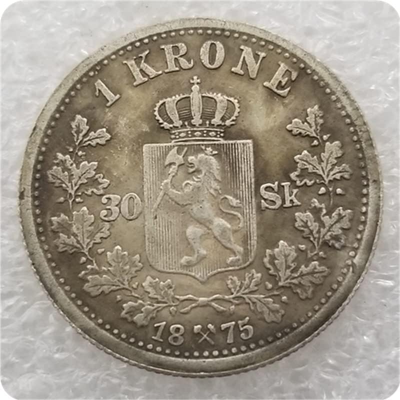 Norveç 1875,1877,1898,1900,1904 Norveç 1 KRON Paralar Gümüş Dolar