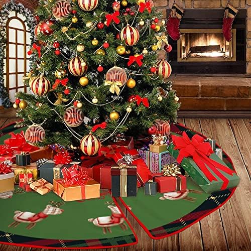Noel Ağacı Mat 30 x 30 Buffalo Ekose Kırmızı ve Yeşil Ağacı Etek Geyik ve Kar Tanesi Eldiven Hediyeler Vintage Ağacı