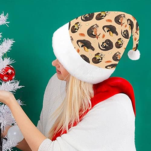 Küçük su samuru ve onların Suşi Noel şapka yumuşak peluş Santa kap Komik bere Noel Yeni Yıl Şenlikli Parti için
