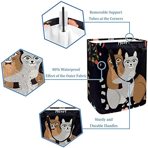 Komik Kedi Takip Kalp Baskı Katlanabilir çamaşır sepeti, 60L Su Geçirmez çamaşır sepetleri çamaşır Kutusu Giysi Oyuncak