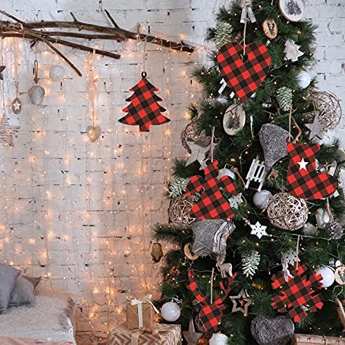 Zarif Noel dekoratif hediyeler, 30 adet Noel Buffalo Ekose Süsler, Noel Asılı Ahşap Dilim Süsleme Seti Buffalo Ekose