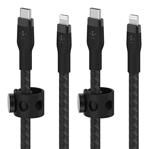 Belkin BoostCharge Pro Flex Örgülü USB Tip C'den Yıldırım Kablosuna 2 Paket (2M/6.6 ft), MFi Sertifikalı 20W Hızlı