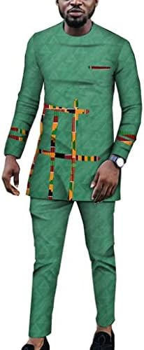 Dashiki Erkekler afrika kıyafeti moda elbise Patchwork Baskılı Uzun Gömlek Üst ve pantolon Tribal Kıyafetler Rahat