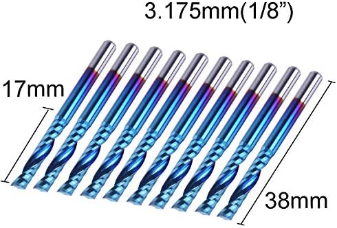 SainSmart Genmitsu 10 Adet Nano Mavi Ceket Düz Burun End Mill CNC Freze Uçları, 1/8 Shank Spiral Upcut Tek 1 flüt