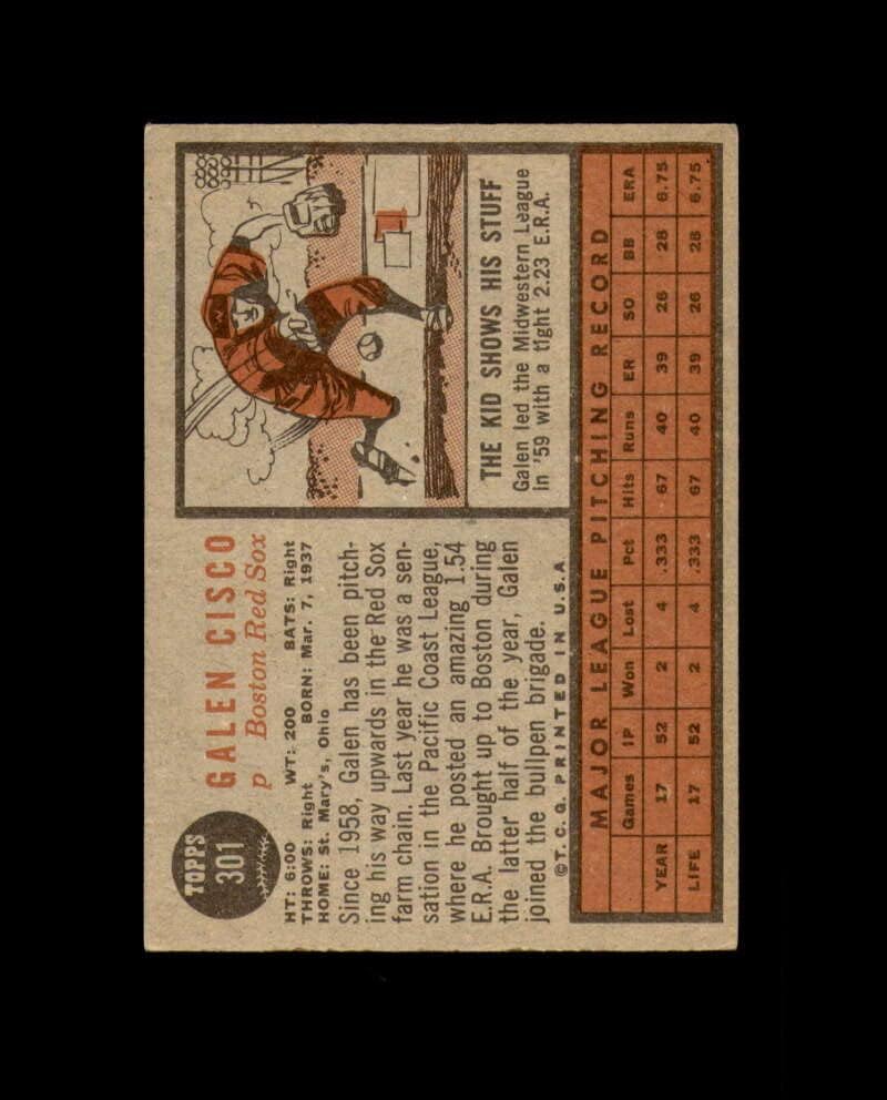 Galen Cisco, 1962 Topps Boston Red Sox İmzasını Elle İmzaladı