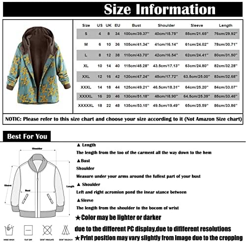 COKUERA Bayan kışlık mont Rahat Uzun Kollu Fermuar kapüşonlu ceket Kalın Peluş Vintage Çiçek Baskı Artı Boyutu Ceketler