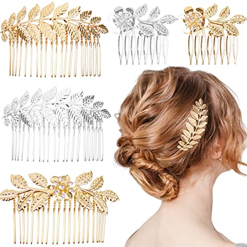 5 Adet Yaprak Saç Yan Tarak Altın Gümüş Taklidi Saç Tarak Klipleri Diş Tarak Düğün saç aksesuarları Kadınlar için,