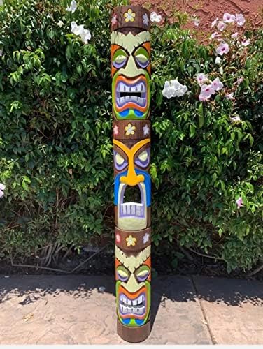 Tiki Totem Dil 3 yüz Tribal Ahşap Duvar Maskesi Veranda Tropikal Bar Dekor 40