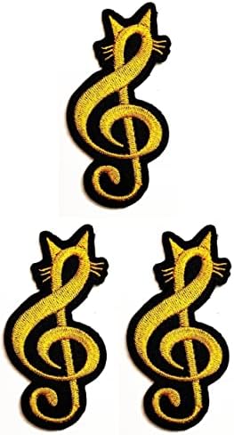 Kleenplus 3 adet. Kedi Müzik Not Karikatür Dikmek Demir on Patch İşlemeli Aplike Zanaat El Yapımı Elbise Elbise Bitki