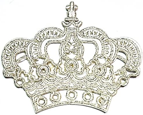 Kleenplus 2 adet. Gümüş Beyaz Taç İmparatorluk Kral Kraliçe Yama Karikatür Çocuk Çocuk İşlemeli Demir On Rozeti Dikmek