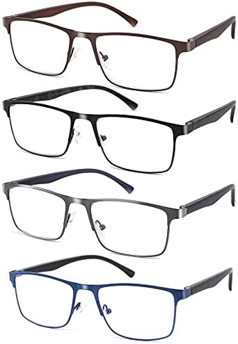 4-Pack mavi ışık engelleme okuma gözlüğü Erkekler için Şık Metal Çerçeve Okuyucular Konfor yaylı menteşeler Parlama