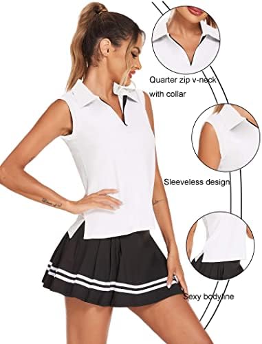 HOTLOOX Kadın Kolsuz Golf polo gömlekler UPF 50 + Hızlı Kuru Fermuar V Boyun Tenis Tank Top S-XXL