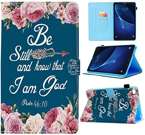 Galaxy Tab A 8.0 2019 Kılıf,İncil Ayet Mezmur 46:10 Pembe Çiçek Cüzdan PU Deri Standı Folio İnce Akıllı Otomatik Uyku/Wake