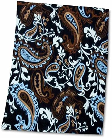 3dRose-Florene Designer Paisley - Siyah Mavi n Kahverengi Paisley-Havlular (twl-61903-2)