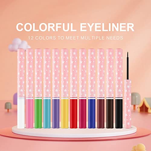 12 Renk Mat Sıvı Eyeliner, 1 ADET Gökkuşağı Renkli Neon Eyeliner Kalem Pigmentli Su Geçirmez Leke Tutmaz Uzun Ömürlü