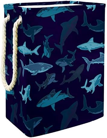 Inhomer Lacivert Deniz Köpekbalığı Desen Yüzme Büyük Çamaşır Sepeti Su Geçirmez Katlanabilir Giysi Sepeti Sepet Giyim