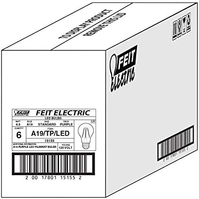 Feit Elektrikli A19 / TP / LED / 6 Filament 25W Eşdeğer Kısılabilir Şeffaf Cam Renkli LED ampuller, Mor, 6'lı Paket,
