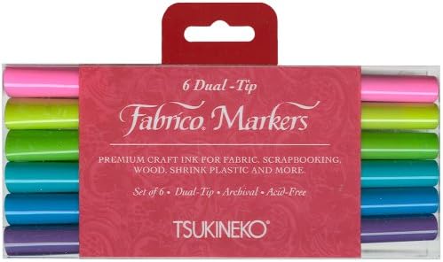 Tsukineko PF500007 Çift Uçlu Fabrico Marker Renk Hızlı, Değerli Taşlar, 6 Parçalı Set