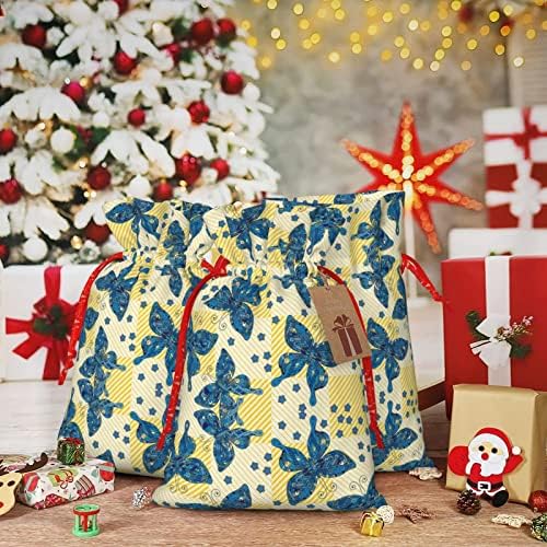 Drawstrıngs noel hediyesi Çanta Mavi-Kelebek-Ekose Hediyeler ambalaj Poşetleri Noel Hediyesi Ambalaj Çuval Torbalar