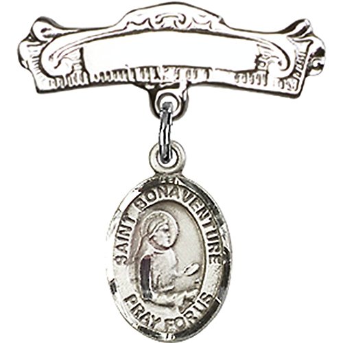 Gümüş Bebek Rozeti St. Bonaventure Charm ve Kemerli Cilalı Rozet Pimi 7 / 8X7 / 8 inç