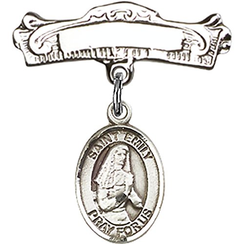 Gümüş Bebek Rozeti ile St. Emily de Vialar Charm ve Kemerli Cilalı Rozet Pin 7 / 8X7 / 8 inç