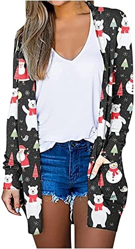 Swrowesı kadın Noel Hırka Slim Fit Açık Ön Nefes Ceketler Uzun Kollu Hafif Giyim