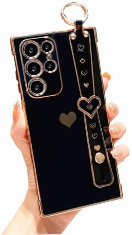 FİRSTPELLA Samsung Galaxy S22 Ultra Kılıf Kadınlar Kız için, Sevimli Aşk Kalp Lüks Bling Kaplama Kayış Kickstand ile
