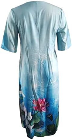 GLVSZ Sundress kadın Rahat Crewneck Cep Kazak Baskı uzun elbise Bayan fırfırlı elbiseler