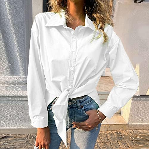 Düğme Aşağı Gömlek Kadınlar için, zarif Baskılı Yaka Tek Göğüslü Uzun Gömlek Slim Fit Tişörtleri Uzun Kollu Düğmeler