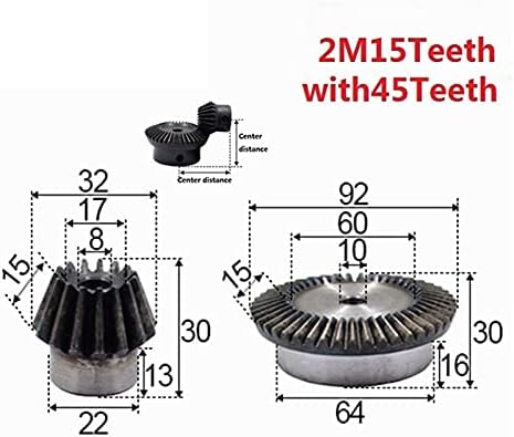 Sanayi 2 adet 1: 3 Konik Dişli 2 Modülü 15 Diş delik 8mm 45 t İç çapı 10mm 90 Derece Sürücü Geçiş Çelik Dişliler (