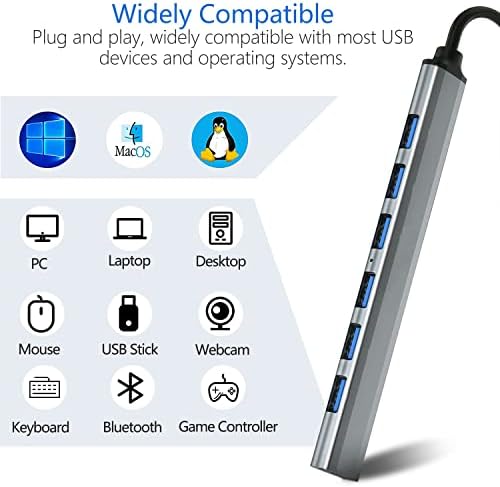 USB HUB 3.0, Alüminyum Alaşım 7 Port Veri hub (1 * USB 3.0 ve 6 * USB 2.0)-Yüksek Hızlı USB Bağlantı Noktası Genişletici