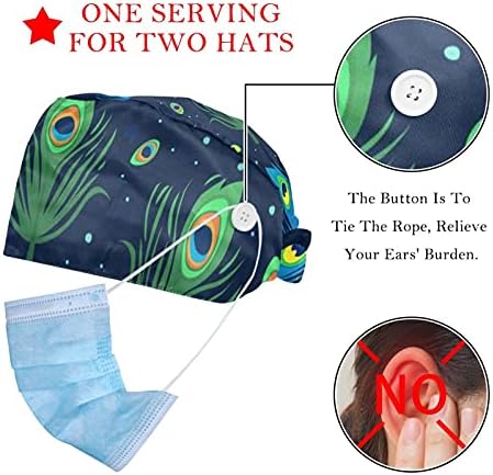DEYYA 2 Paket Tavuskuşu Tüyü Renk Ayarlanabilir çalışma kapağı Düğme ile Ter Bandı Hemşireler için Kadın At Kuyruğu