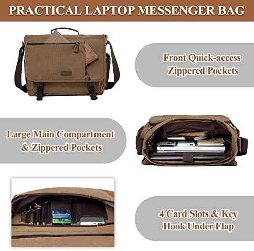 VASCHY askılı çanta Erkekler için, Tuval Evrak Çantası 15.6 in laptop çantası Crossbody Okul Çantası Bilgisayar Çantaları
