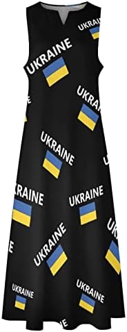 Ukrayna bayrağı kadın Maxi ayak bileği elbise uzun kolsuz elbise cepli