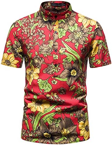 Erkek Çiçek Gömlek kısa kollu düğme Aşağı gömlek Tatil Yaka Büyük ve Uzun boylu Gömlek erkekler için