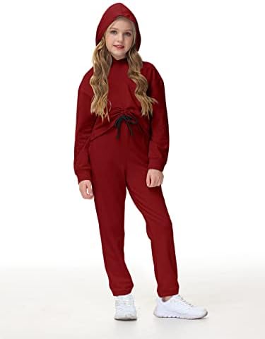 Leyay kızın Kırpılmış Hoodies ve Sweatpants 2 Parça İpli Eşofman Eşofman Çocuk Kıyafeti