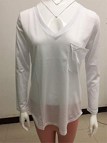 Andongnywell kadın Uzun Kollu V Boyun Tunik Üstleri Gevşek Casual Gömlek T Shirt Cep Bluzlar Üst