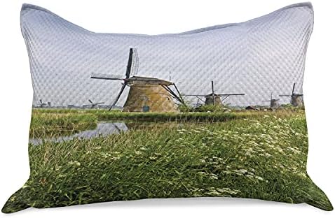 Ambesonne Fırıldak Örme Yorgan Yastık Kılıfı, Ülke Manzara Hollanda Bahar Çiçeklenme Maydanoz, Yatak Odası için Standart