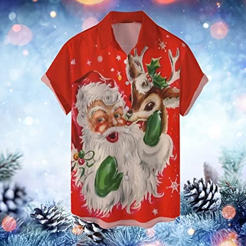 XXBR Noel Gömlek Mens için, komik 3D Noel Baba Baskılı Üstleri Kısa Kollu Düğme Aşağı Ev Partisi Rahat Gömlek