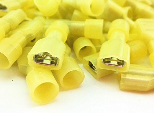 Yueton® 100 adet Sarı 12/10-Gauge Ekonomi Naylon Kadın Tam Yalıtımlı Hızlı Keser Kablolama Maça Tel Sıkma Terminali
