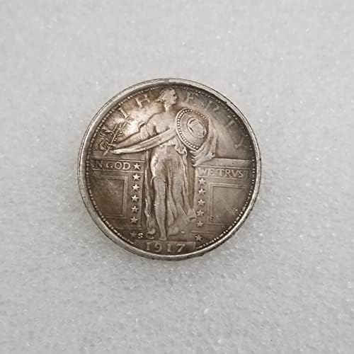 Antika El Sanatları Amerikan 1917-S Edition-1/4 Pirinç Gümüş Kaplama Gümüş Dolar Gümüş Yuvarlak Yabancı Gümüş Dolar