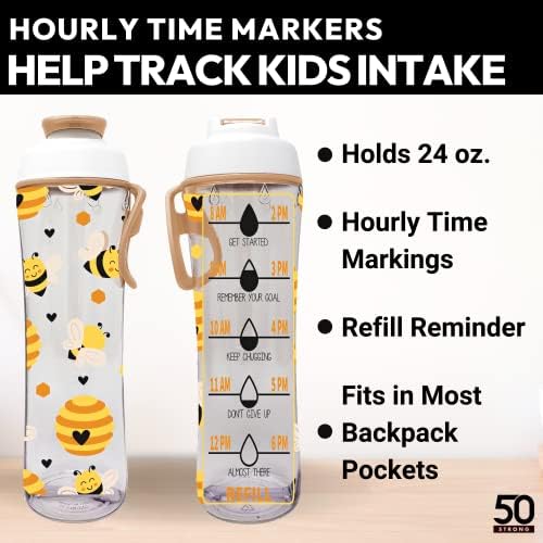 İçmek için Zamanları olan 50 Güçlü Çocuk Su Şişesi / Zaman İşaretli 24oz BPA İçermeyen Yeniden Kullanılabilir Su Şişeleri