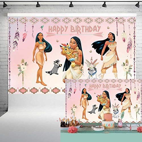 Gülümseme Dünya Pocahontas Doğum Günü Partisi Malzemeleri Fotoğraf Backdrop 5x3ft Hint Prenses Kız Doğum Günü Partisi