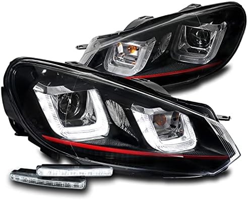 ZMAUTOPARTS 2010-2014 Volkswagen Golf / GTI Kırmızı Şerit Baskı LED Siyah Projektör Farlar 6 Beyaz LED DRL