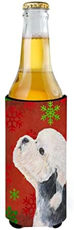 Caroline's Treasures SS4710MUK Dandie Dinmont Terrier Kırmızı Yeşil Kar Taneleri Noel İnce kutular için Ultra Hugger,