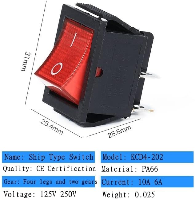 1CPS KCD4 rocker anahtarı güç anahtarı / 4 pin ışık 16A / 250VAC 20A / 125VAC KCD4 - 202 - (Renk: mavi)
