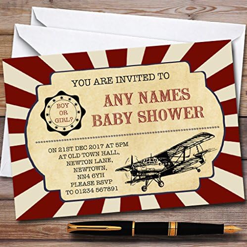 Kart Hayvanat Bahçesi Kırmızı Vintage Hava Kuvvetleri Uçak Davetiyeleri Bebek Duş Davetiyeleri
