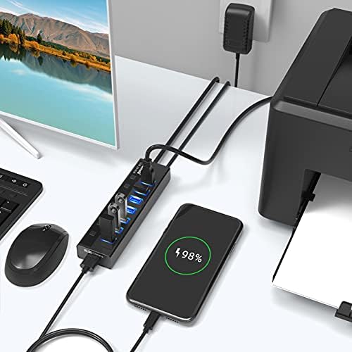 atolla Powered USB 3.0 Hub, 7 Port USB Veri Hub Splitter Artı 1 Akıllı şarj portu USB Uzatma Dahil Bireysel Anahtarları