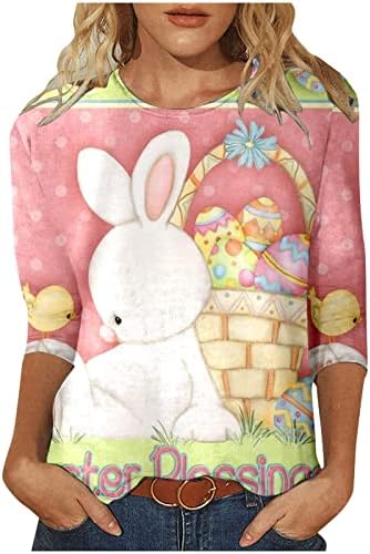 Bayanlar Gevşek Fit Tee 3/4 Kollu Pamuk Ekip Boyun Çiçek Grafik Kawaii Hayvan Tavşan Kostümleri Üst T Shirt Genç Kızlar