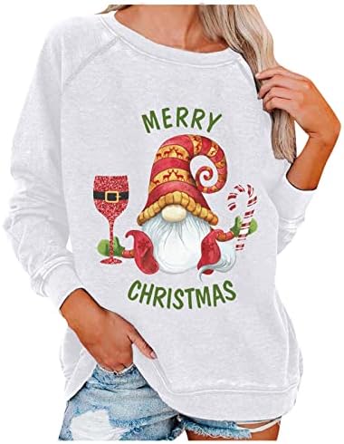Kadın Noel Ren Geyiği Tişörtü Komik Sevimli Grafik Gömlek Büyük Boy Crewneck Uzun Kollu Kazak Tops